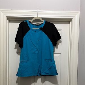 Blue and Black Short Sleeve Scrub Top size large
